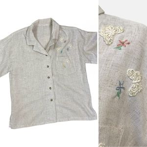 Crochet Floral Butterfly Button Top